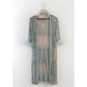 Green Maxi Long Lace Boho Duster Cardigan By Ember